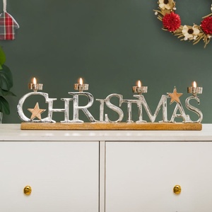 Christmas Metal Letter Tea Light <b>Candle</b> Holder With Wooden Base Festive Table Decor Durable Finish Ideal For Home And <b>Gifting</b> - Product Image 2