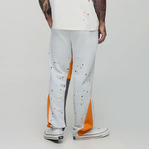 Men's White Spliced Sweatpants Elastic Waist Casual Lightweight <b>Polyester</b> <b>Joggers</b> Summer Wear Color Blocked Design - Product Image 2