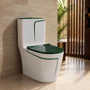 โถสุขภัณฑ์ทรงยาวสีขาวลายเขียวทันสมัยแบบชิ้นเดียว ระบบชำระล้างแบบ Washdown - Product Image 3