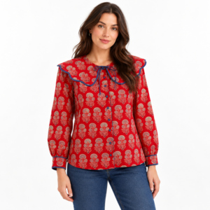 Chemisier décontracté pour femme à imprimé floral, manches longues, col Peter Pan festonné, boutonnage frontal, vente en gros - Product Image 1