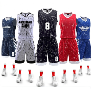Ensemble de maillots de basket personnalisables rouge col en V blanc uni, anti-humidité, séchage rapide, taille élastique, unisexe, pour adulte, vêtements de sport - Product Image 1