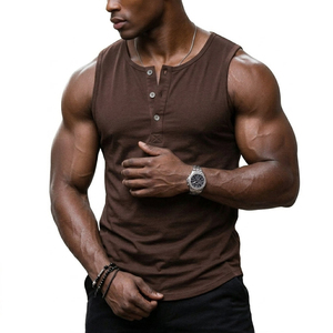 Débardeur Henley pour homme, mode urbaine, streetwear, coupe musclée, vêtements décontractés élégants, vente en gros, débardeurs de fitness personnalisables pour homme - Product Image 1