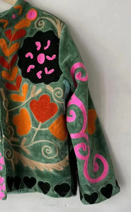Bohemian Velvet Suzani <b>Jacket</b> Hand Embroidered Reversible <b>Bomber</b> Coat Floral Pattern <b>Vintage</b> Colorful Uzbek Winter Cotton Filled - Product Image 5
