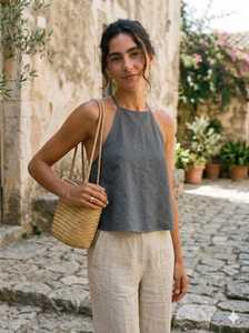 Top Halter Bohemio de Algodón Orgánico 100% para Mujer |   Top con espalda descubierta y lazo en la cintura para todas las estaciones |   ODM Vintage Hecho a Medida - Product Image 6