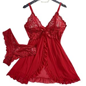 Conjunto de 2 Piezas de Camisón de Encaje para Mujer, Ropa de Casa Exquisita, Pijama Nocturno Verde Nuevo, Camisón Transparente con Abertura, Conjunto de Sujetador con Cuello en V y Bragas - Product Image 3