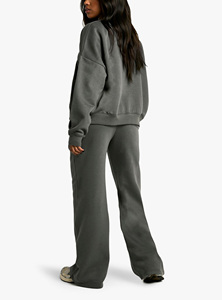 Best Selling Women's <b>Pink</b> <b>Tracksuit</b> Full Zip Hoodie Wide Leg Pants Casual Lounge Wear Set Solid Color Polyester Fleece Loose Fit - Product Image 2
