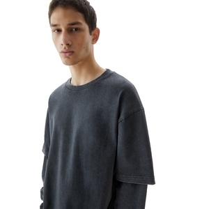 T-shirt Streetwear Personnalisé Vintage Délavé Double Couche Manches Longues Coton Lourd 100% Homme Coupe Oversize Anti-Plis - Product Image 3