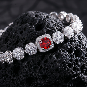 Red Lab Created Diamond Sterling Silver Certified Crown Pattern Trendy Statement <b>Bracelet</b> Oval Clasp Chain 7.5inches Women - Product Image 4