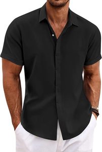 Camisas de Lino para Hombre <span class=keywords><strong>FlyFit</strong></span>, Camisas Casuales de Manga Corta con Botones para Hombre, Camisa para Playa, Verano y Bodas - Product Image 2