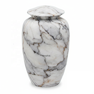 Urne funéraire de luxe en marbre texturé pour cendres humaines, grande urne de crémation, vase commémoratif personnalisé en marbre blanc, pot souvenir funéraire - Product Image 1