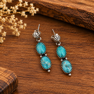 Boucles d'oreilles clous en turquoise cuivrée bleue, style bohème western, bijoux fantaisie pour femmes, style sud-ouest - Product Image 3