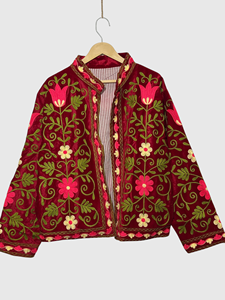 Veste en velours brodée de fleurs, col mandarin, manches longues, taille plus, style blouson pour femmes, hiver - Product Image 5