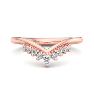 Anillo de lujo en oro rosa con diseño de chevron y diamantes de corte brillante en forma de pera y redondos, curvado y apilable, para boda, joyería de moda para mujer. - Product Image 1