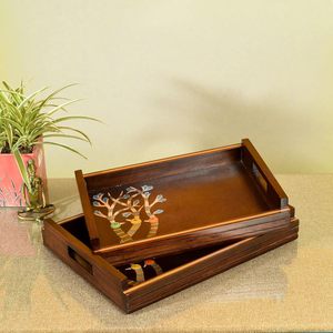 Premium Wooden Serving <b>Tray</b> with Home and <b>Kitchen</b> Purpose Organizer Natural Color Available With Customized Sticker on Edge - Product Image 4