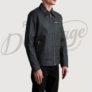 Chaqueta de Cuero Negra con Capucha para Hombre, Piel de Oveja Auténtica, Corte Ajustado, Estilo Casual de Otoño-Invierno, Estilo Motero - Product Image 4