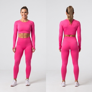 Wholesale Custom Logo Soft Breathable Quick Dry Women <b>Long</b> <b>Sleeve</b> Crop <b>Top</b> High Waist Leggings 2 Piece Set Athletic Workout - Product Image 3