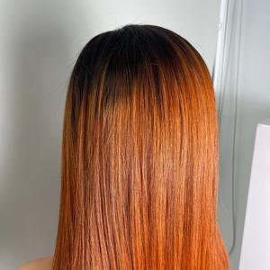 13x4 26 pulgadas para Ombre Color negro naranja Cabello humano real 180% Densidad Tejido de un solo estiramiento Cierre de gran calidad - Product Image 4