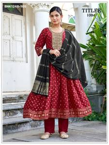 Collection de vêtements de festival, dernière collection, 14 kg, rayonne avec broderie de sequins, cordon, imprimé feuille d'aluminium, Anarkali Kurti-Pant, mode féminine - Product Image 4