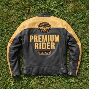 Vestes de moto en cuir sur mesure, vestes de motard en cuir unisexes, manches longues, broderies en cuir - Product Image 2