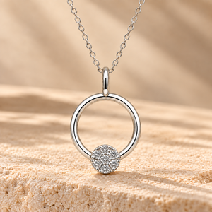 Collar con Colgante Circular de Topacio Blanco en Plata de Ley 925, Cadena de Eslabones, con Gemas en Racimo, Joyería para Compromiso, Boda o Fiesta - Product Image 1