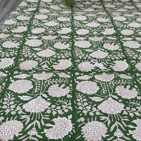 Mantel de Algodón Hecho a Mano con Diseño Floral Verde y Blanco, Estampado Tradicional Indio, Lavable, Ecológico, Duradero, Tamaño Personalizado