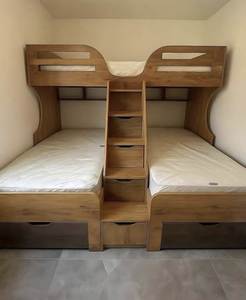 Solid Teak Wood Bunk <b>Bed</b> <b>Double</b> Twin Bedstead Set with Central Step <b>Storage</b> Drawers - Product Image 1