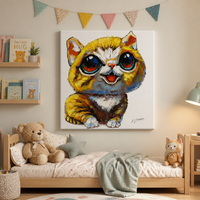 Peinture sur toile Impasto Chat Mignon, Art Mural Texturé Chaton Peint à la Main pour Décoration Intérieure