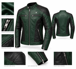 Chaqueta de Motocicleta de Cuero de Lujo |   Vino Tinto, Negro, Marrón, Verde |   Fabricante OEM ODM |   Diseño de Calidad Premium |   Resistente al viento | - Product Image 6