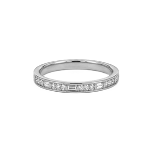 Bague fine en or massif 9K 10K avec diamants de laboratoire taille baguette et ronds, alliance éternelle complète, minimaliste, empilable, avec bordure milgrain, pour anniversaire - Product Image 1
