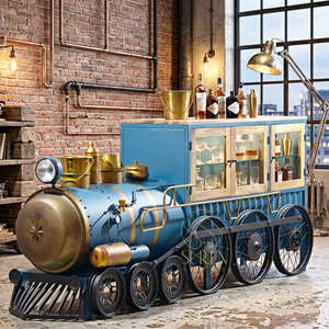 Suren Space Meuble à vin autoportant de style automobile industriel, design antique, en fer et bois de manguier, avec porte battante et 2 compartiments - Product Image 1