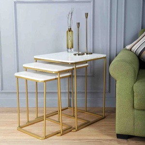 Luxury Cast Aluminum Bar <b>Table</b> <b>Set</b> Space Saving <b>Nesting</b> Design Marble Style Top Sleek Frame Durable Finish Modern Living Accent - Product Image 3