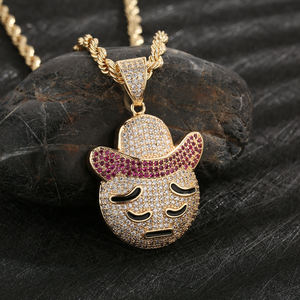Colgante de Moissanita Chapado en Oro de 18K con Diseño de Emoji de Sombrero de Vaquero y Cara Triste, Estilo Hiphop, Encanto de Dibujos Animados, Temático y Lindo, Unisex - Product Image 2