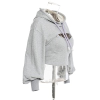 Vente en gros – Sweat à capuche court sexy pour femme, double couche, en molleton technique respirant, 20 % polyester, 80 % coton, qualité supérieure, avec badge