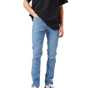 Jeans de mezclilla para hombre, los más vendidos, de corte recto, lavado a la piedra, transpirables, lisos, de punto, de cintura media, lavado medio, estilo casual - Product Image 1