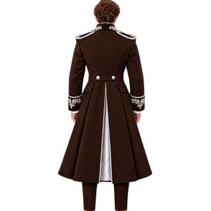 Costume de queue-de-pie victorien rouge foncé pour homme, veste longue gothique formelle à double boutonnage avec broderie argentée, pantalon, veste de marié pour mariage - Product Image 3