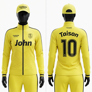 Combinaison d'entraînement de football pour femmes, tissu polyester haute performance 300 GSM, jaune moutarde et noir, empiècements contrastés, impression personnalisée, broderie - Product Image 2