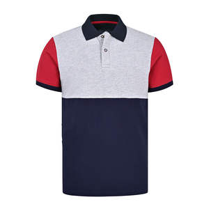 Polo de Hombre con Bloques de Color Gris, Azul Marino y Rojo, Manga Corta, Transpirable, Informal, para Verano, Golf y Tenis - Product Image 1