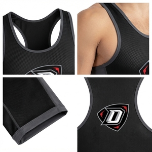 Singlet de Lucha Deportiva Personalizado - Negro, Spandex, Poliéster, Malla, Espalda Cruzada, Sin Mangas, de Una Pieza, Ajustado, para Hombres Adultos, con Absorción de Humedad - Product Image 4