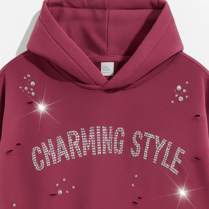 Sweat-shirt à capuche unisexe en strass, style charmant, coupe ample décontractée, tricoté en polyester, idéal pour l'automne - Product Image 3