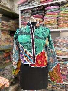 Indian Vintage Kantha Stitched Breathable Cotton Reversible Quilted Winter Jacket - Product Image 1