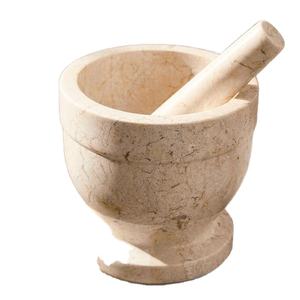 Natural Travertine Luxury Stone <b>Mortar</b> and Pestle Set Ribbed Design Durable Kitchen Tool for Grinding Spices Herbs Elegant Decor - Product Image 1