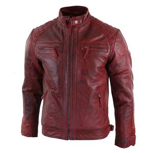 Chaqueta de cuero rojo para hombre, nuevo, Vintage, retro, de cuero - Product Image 4