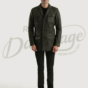 เสื้อแจ็คเก็ตหนังแท้ทรงซาฟารีสำหรับผู้ชาย หนังแกะคุณภาพพรีเมียม กระเป๋าสี่ช่อง สไตล์วินเทจลำลอง ติดกระดุม - Product Image 4