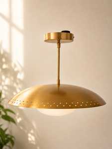 Mid Century Modern Brass Pendant Light Perforated Dome Pendant Lamp Warm Glow for Kitchen Island Corridor Entrance - Product Image 4