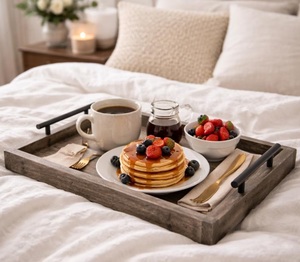 Handcrafted Eco-Friendly Portable Polished Wooden Serving Tray <b>Rustic</b> Ottoman <b>Coffee</b> <b>Table</b> Tray for Catering Use - Product Image 3