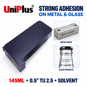 Cartouche d'encre solvant UniPlus TIJ 2.5 à forte adhérence, 145 ml, pour le codage sur pièces métalliques et produits en verre - Product Image 1