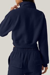 Sweat-shirt court à capuche pour femme, col montant, manches longues, demi-zip, pull avant, collection hiver, ODM - Product Image 2