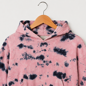 Sweat-shirt à capuche court pour femme, rose et noir, tie-dye, avec poche, pour un style décontracté et streetwear - Product Image 3