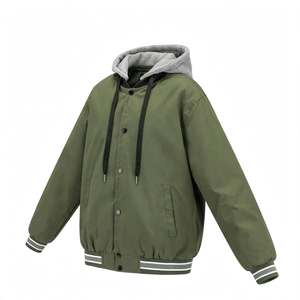 Wholesale Winter Woolen Yarn Dyed Hooded Varsity <b>Jackets</b> <b>Men</b> Custom Logo College Baseball Plain Private Label Windproof <b>jackets</b> - Product Image 3