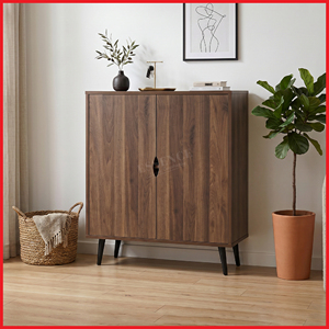 Moderno Mueble Zapatero de Madera de Nogal SC234, Mueble de Almacenamiento de Zapatos para Entrada con 2 Puertas, Organizador de Zapatos para 12 Pares con Bisagras Metálicas - Product Image 1